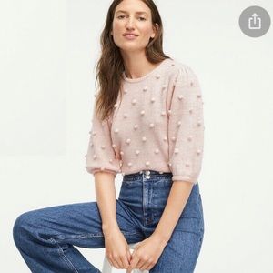 DEMYLEE x J.Crew Puff Sleeve Pom Pom Sweater in Pink Size Medium